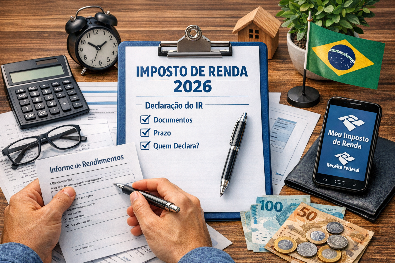 Contribuinte organizando documentos para Imposto de Renda 2026