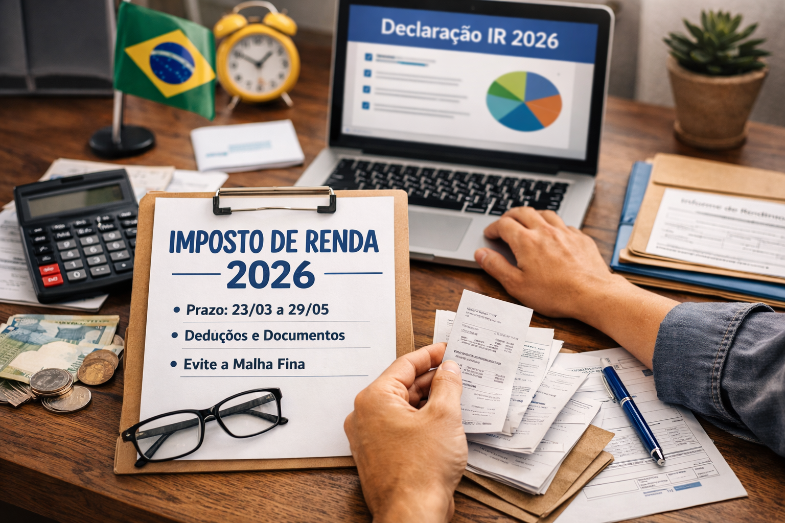 pessoa organizando documentos para imposto de renda